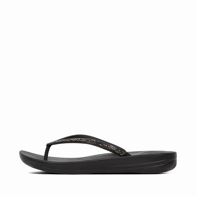 Fitflop Women's IQUSHION Sparkle Ergonomic Flip Flops - Black, NO0158462